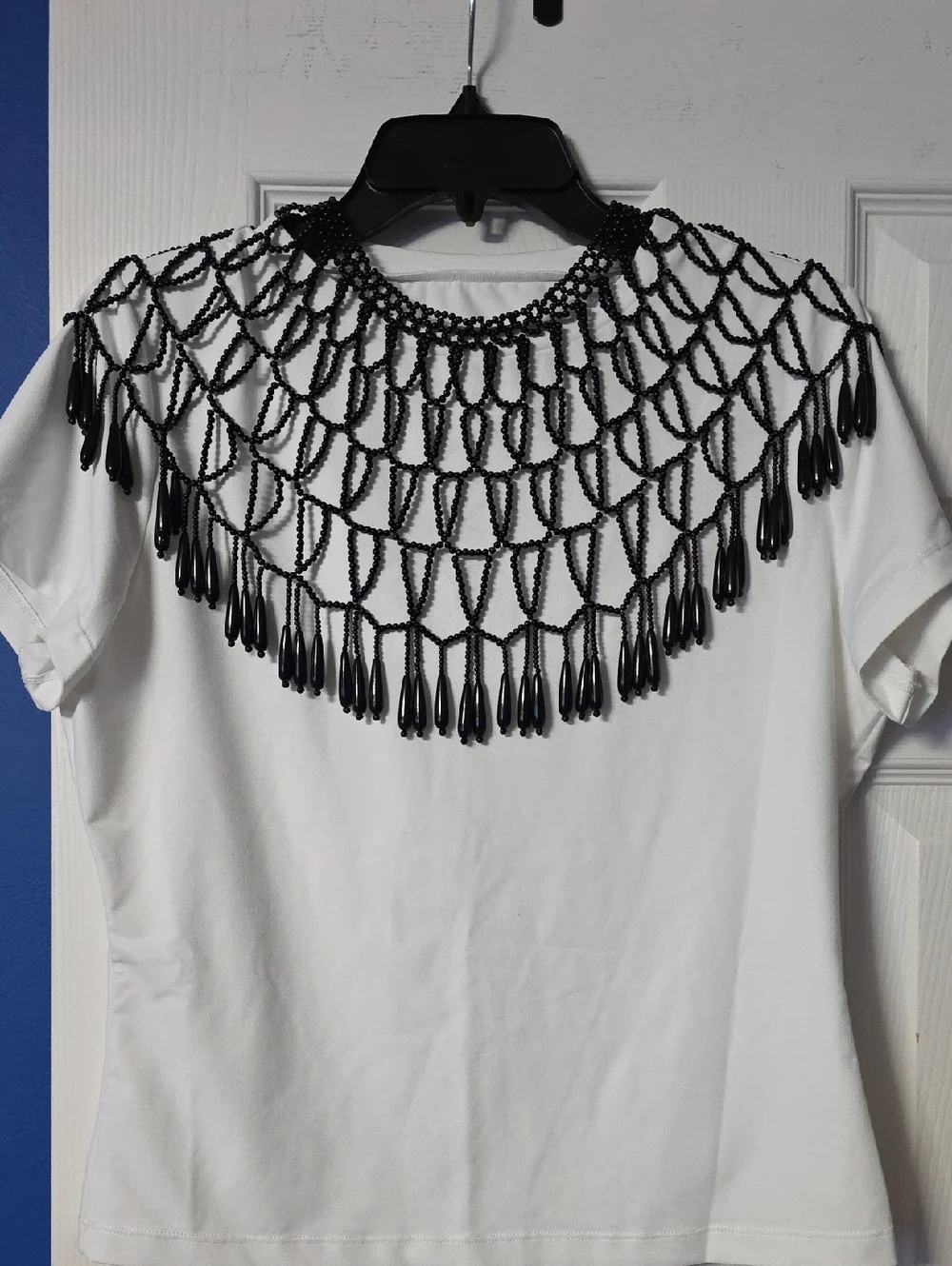 Black Beaded Fringe Collar Neclace